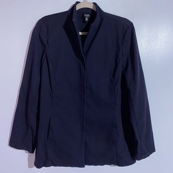 Eileen Fisher Blazer PL Navy Blue Snap Buttons Office Career Church Minimalist - Picture 1 of 16